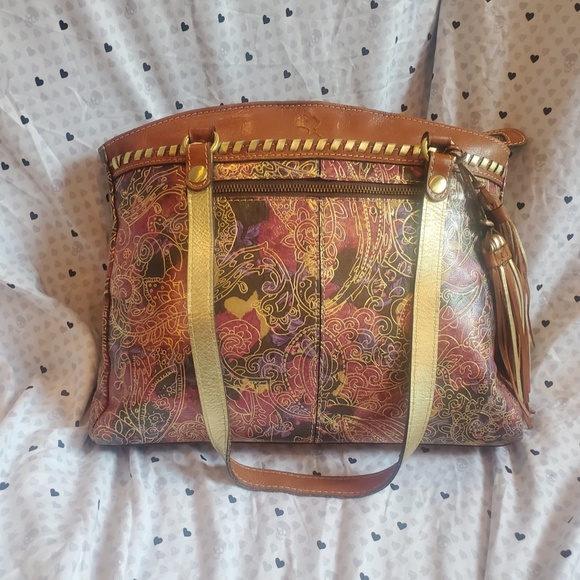 NWT Patricia Nash Genuine Leather Gold and Paisley Handbag Tote - Picture 2 of 9